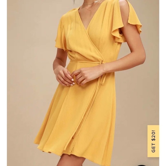 Lulus Mustard Yellow Harbor Point Wrap Dress w/Slit Sleeves - Picture 9 of 11